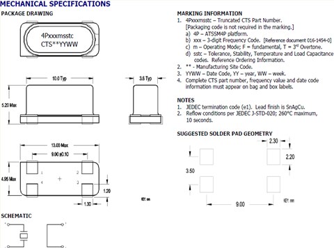 CTS,49SMD,ATSSM4P,4P037F35IET,3.6864MHz,20PF,30PPM