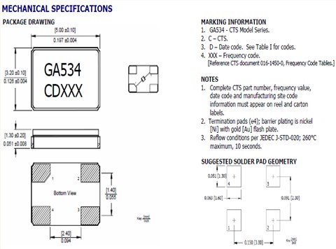 CTS晶振,5032四脚贴片晶振,GA534晶振