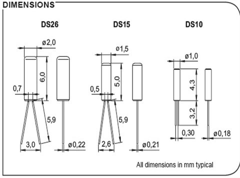 瑞士微晶晶振,圆柱晶振,DS15晶振