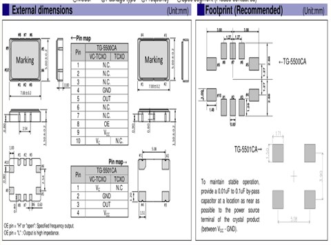 爱普生晶振,石英晶体振荡器,TG-5500CA晶振