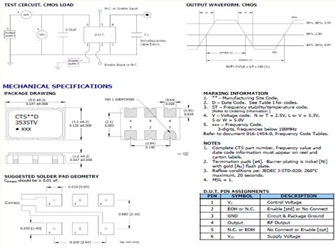 CTS晶振,压控晶振,353晶振,HCMOS输出晶体振荡器