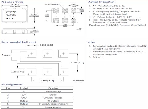 CTS晶振,375NB5I1000T,LVDS,VCXO,100MHz,2.5V,25PPM,-40~85℃