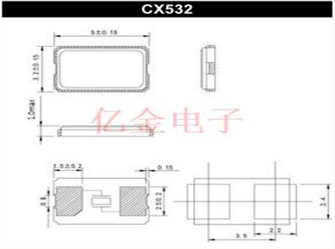 Cardinal卡迪纳尔CX532晶振,CX532Z-A2B3C5-70-14.7456D18贴片晶振