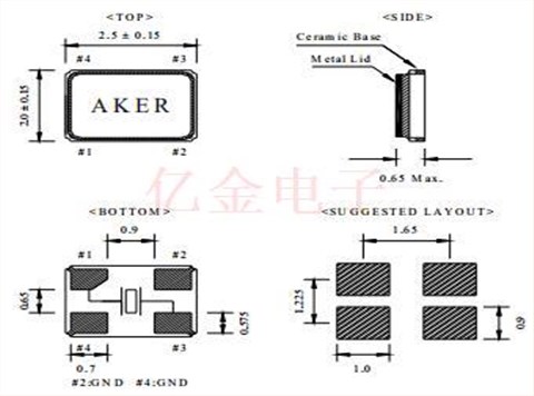 C2E-19.200-13-2030-X-R 2520 19.2MHz 20PPM 13PF -40~85℃ AKER