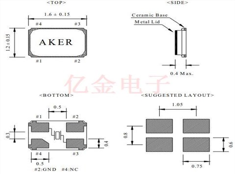 C16-32.000-8-3030-X-R,32M,30PPM,8PF,-40~85℃,1612,AKER