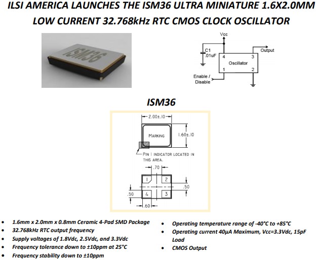 ILSI石英晶体振荡器,COMS输出ISM36/ISM37晶振