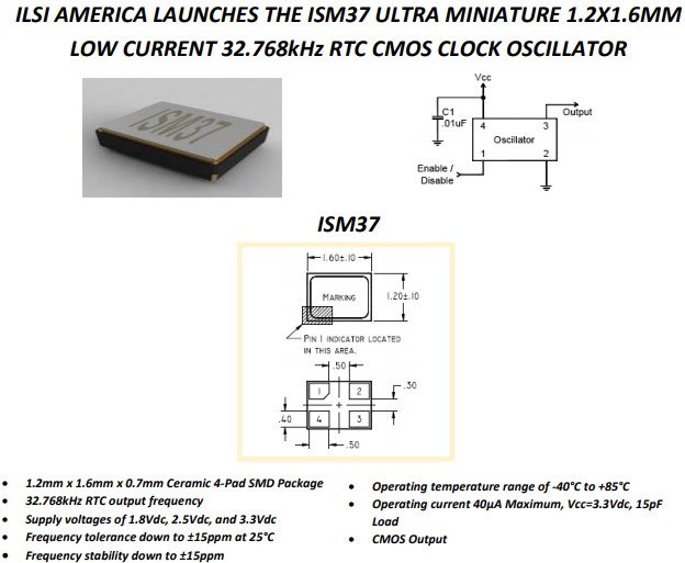 ILSI石英晶体振荡器,COMS输出ISM36/ISM37晶振